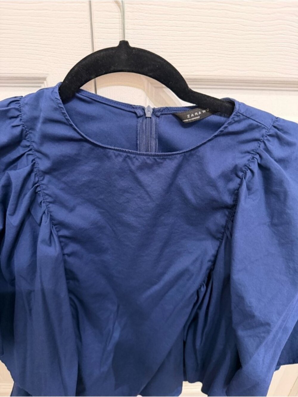 ZARA Blue Flowy-Sleeve Top